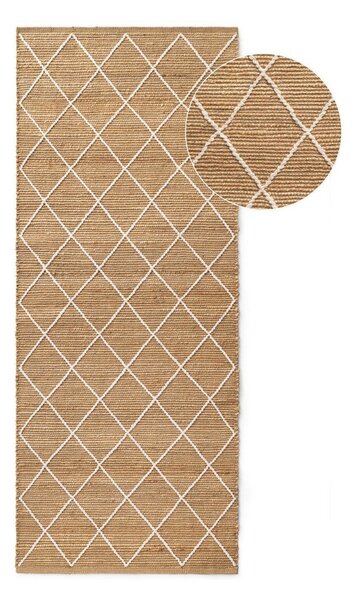 Covor tip traversă în culoare naturală țesut manual din iută 80x200 cm Kunu – Hanse Home