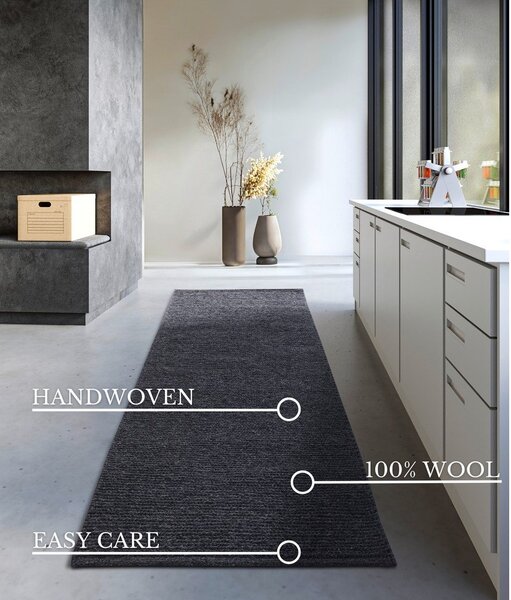 Covor tip traversă gri închis țesut manual din lână 80x200 cm Francois – Villeroy&Boch