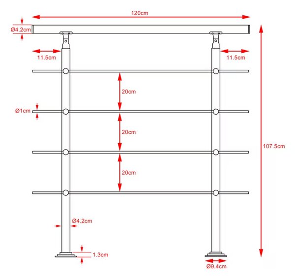 Deuba Balustradă de scări cu 4 bare - 120 cm