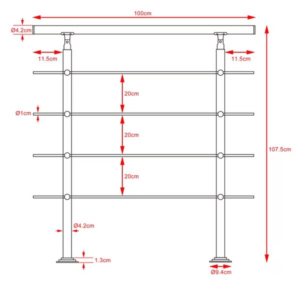 Deuba Balustradă de scări cu 4 bare - 100 cm
