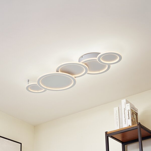 Lucande plafonieră LED Diala, alb, metal, 96 cm, reglabil, Alb, Camera de zi / sufragerie, Plastic, Modern