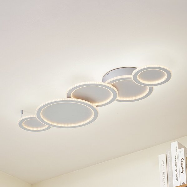 Lucande plafonieră LED Diala, alb, metal, 96 cm, reglabil, Alb, Camera de zi / sufragerie, Plastic, Modern