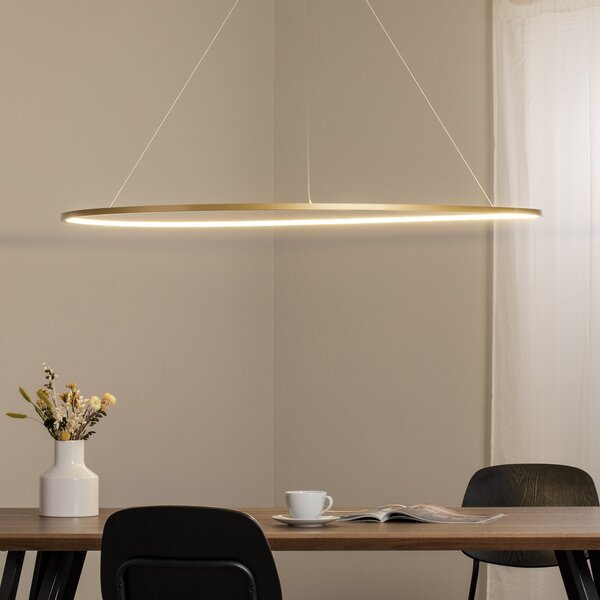 Milagro Lighting Lampă suspendată LED Saturno, Ø 120 cm, auriu, 1 bec, 4.000 K, Auriu / Alamă, Camera de zi / sufragerie, Aluminiu, Modern