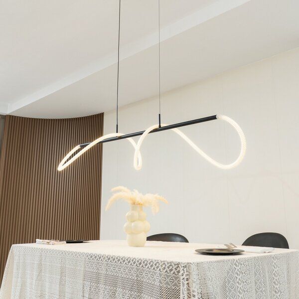 Lucande LED lampă suspendată Kisune, alb/negru, metal, Negru, Camera de zi / sufragerie, Plastic, Modern