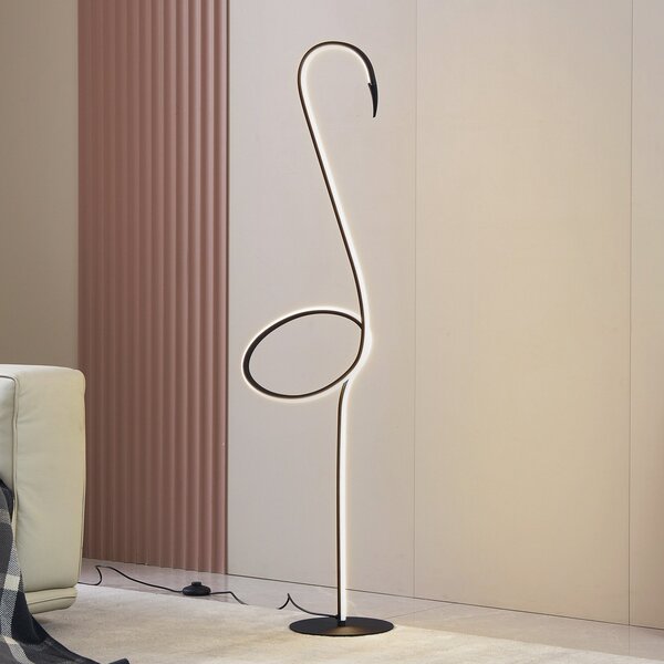 Lindby Lampadar LED Pajaro, 130 cm, negru, CCT, dimabil, reglabil, Negru, Camera de zi / sufragerie, Metal, Modern
