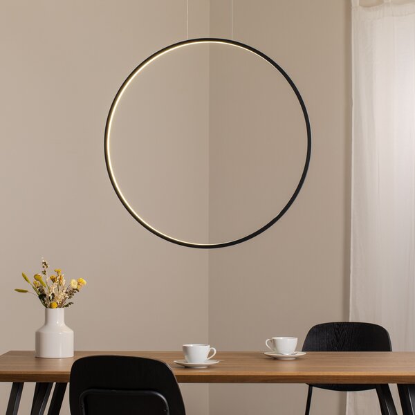 Milagro Lighting Lampă suspendată LED Saturno verticală, negru, Ø 80 cm, metal, Negru, Camera de zi / sufragerie, Aluminiu, Modern