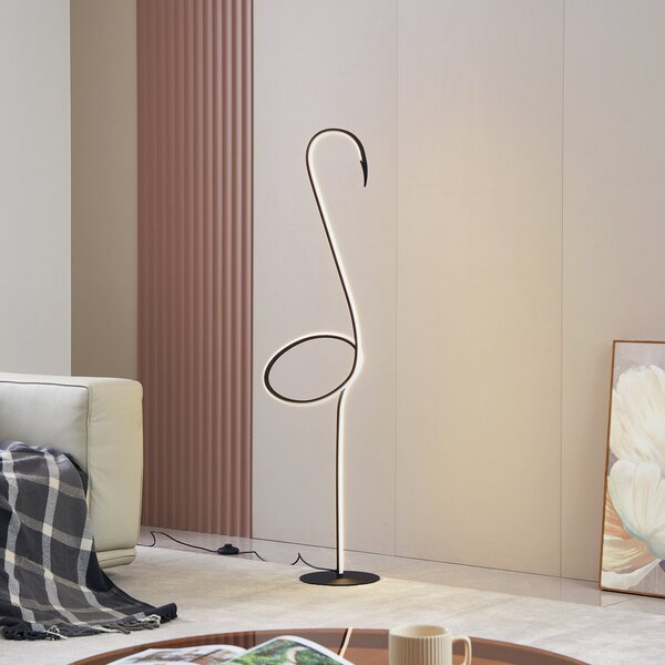 Lindby Lampadar LED Pajaro, 130 cm, negru, CCT, dimabil, reglabil, Negru, Camera de zi / sufragerie, Metal, Modern