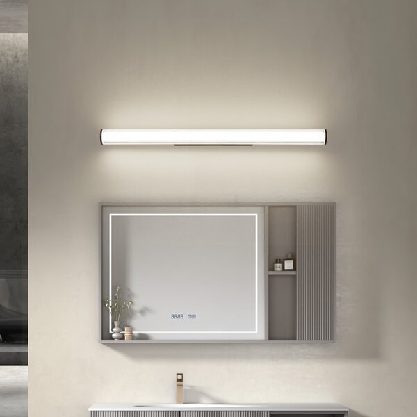 Lindby Aplică de perete cu LED Kirka, negru, metal, IP44, 90cm, CCT, Negru, Baie, Metal, Modern