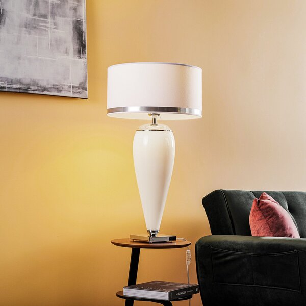 Argon Lampa de masă Lund, alb/opal, înălțime 70 cm, Alb, Camera de zi / sufragerie, Țesătură / Textil, Modern