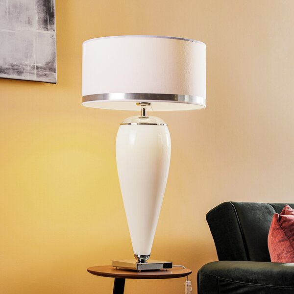 Argon Lampa de masă Lund, alb/opal, înălțime 70 cm, Alb, Camera de zi / sufragerie, Țesătură / Textil, Modern