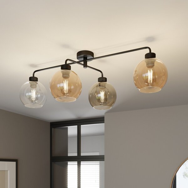 TK Lighting Plafonieră Cubus cu 4 becuri transparente/chihlimbar/gri, reglabil, Gri, Camera de zi / sufragerie, Sticlă, Modern