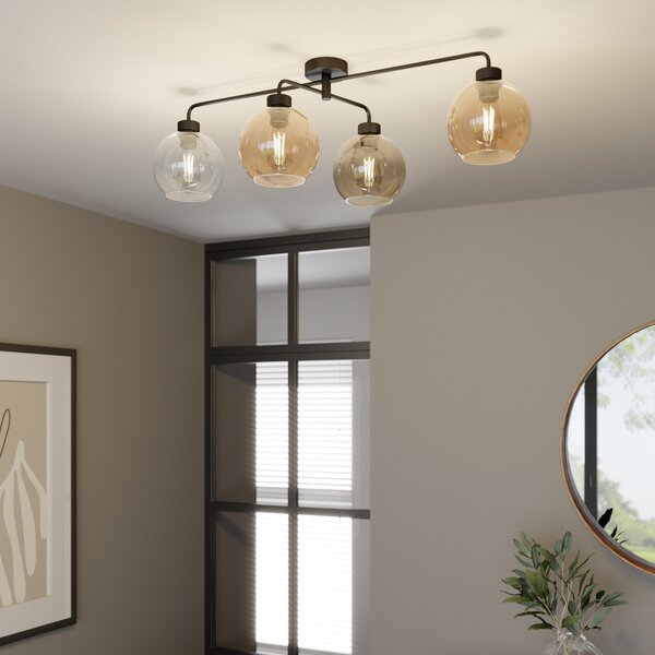 TK Lighting Plafonieră Cubus cu 4 becuri transparente/chihlimbar/gri, reglabil, Gri, Camera de zi / sufragerie, Sticlă, Modern