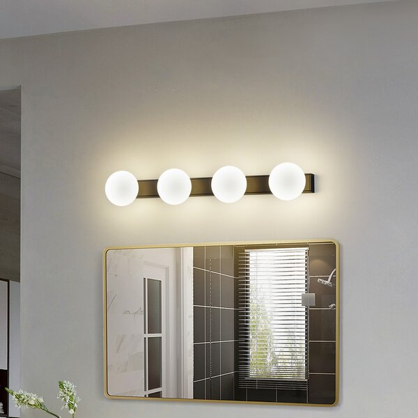 Lucande Aplică de perete LED pentru baie Myrra, negru, sticlă, 60 cm, IP44, Negru, Baie, Aluminiu, Modern