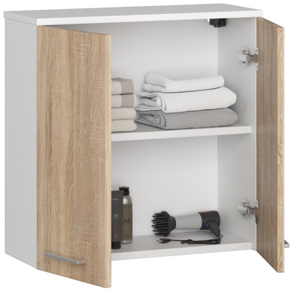 Dulap de baie suspendat Farid TYP5 (Alb + Stejar sonoma). Promo -19%. 1069541