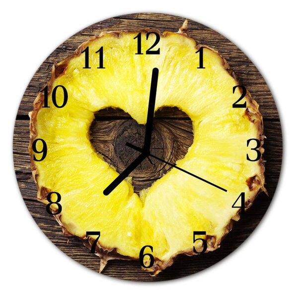 Ceas de perete din sticla rotund Ananas fructe galben