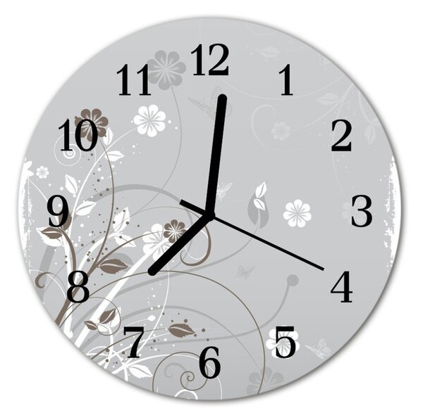 Ceas de perete din sticla rotund Flori Flori Gray