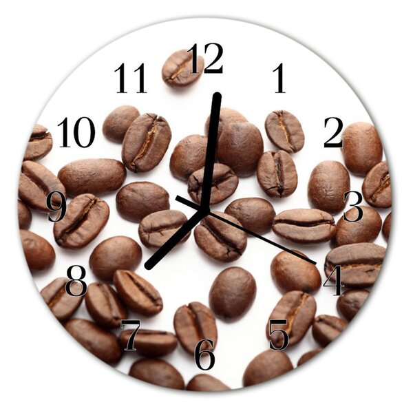 Ceas de perete din sticla rotund Boabe de cafea Alimente și băuturi Brown