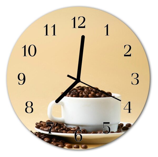 Ceas de perete din sticla rotund Cafea Alimente și băuturi Brown