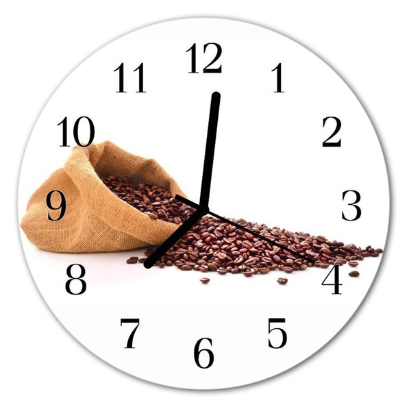 Ceas de perete din sticla rotund Boabe de cafea Alimente și băuturi Brown