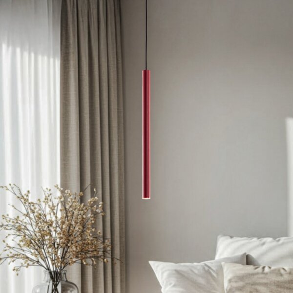 Argon Lampă suspendată LED Rulo, roșu, Ø 3,2 cm, oțel, 3000 K, Roșu, Camera de zi / sufragerie, Metal