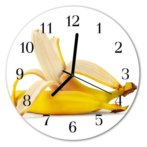 Ceas de perete din sticla rotund Banane de fructe galben