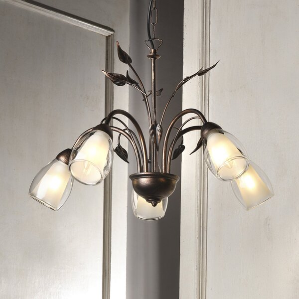 ONLI Lampă suspendată Liliana, 5 becuri, negru, auriu roșu, metal, reglabil, Bronz / Alamă Veche, Camera de zi / sufragerie, Metal, Florentin