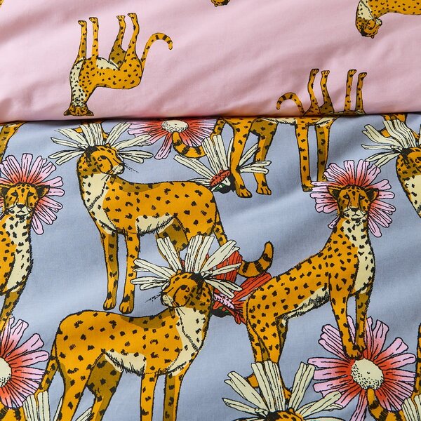 Lenjerie de pat roz-gri din bumbac pentru pat dublu, extinsă 230x220 cm Untamed Cheetah – Their Nibs