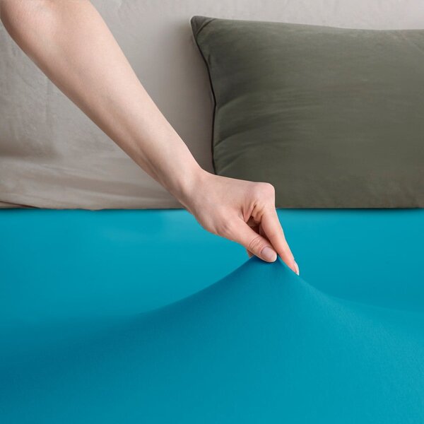 Cearceaf albastru din jerseu cu elastic 90x200 cm Amber – Restilo