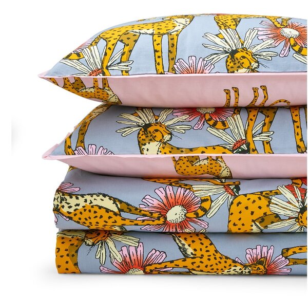 Lenjerie de pat roz-gri din bumbac pentru pat dublu, extinsă 230x220 cm Untamed Cheetah – Their Nibs