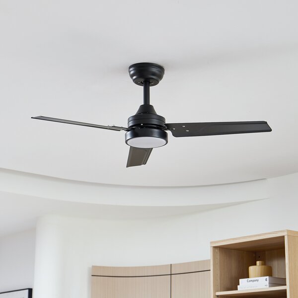 Lindby Ventilator de tavan LED Aerallo, negru, CCT, silențios, Negru, Camera de zi / sufragerie, Metal, Modern