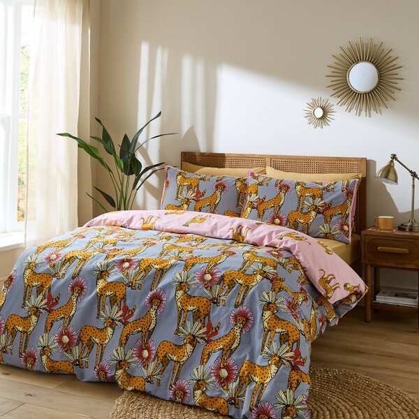 Lenjerie de pat roz-gri din bumbac pentru pat dublu, extinsă 230x220 cm Untamed Cheetah – Their Nibs