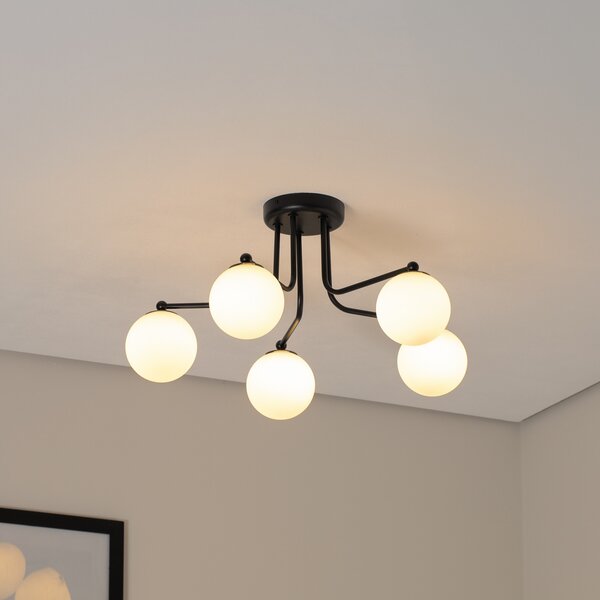 SOLLUX LIGHTING Plafonieră Astral, negru, lungime 64 cm, oțel/glass, reglabil, Negru, Camera de zi / sufragerie, Sticlă, Modern