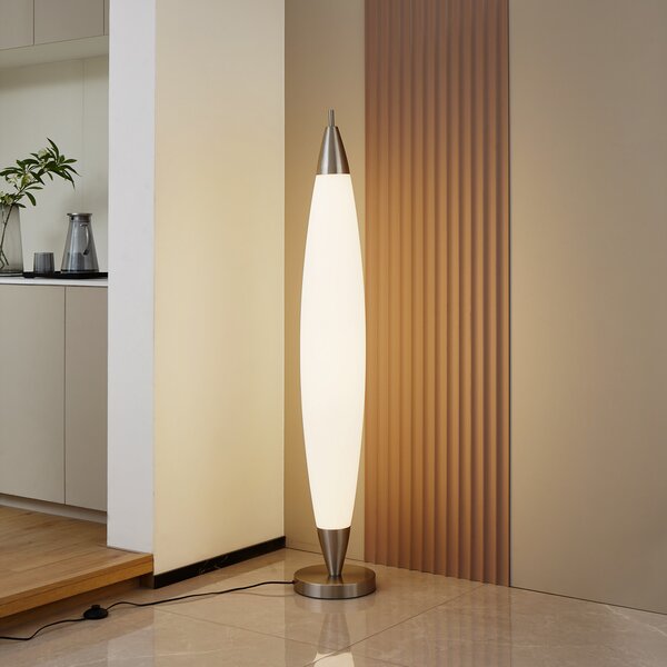 Lucande Lampadar LED Tarell, alb/nichel, 146 cm, dimabil, reglabil, Alb, Camera de zi / sufragerie, Plastic, Modern