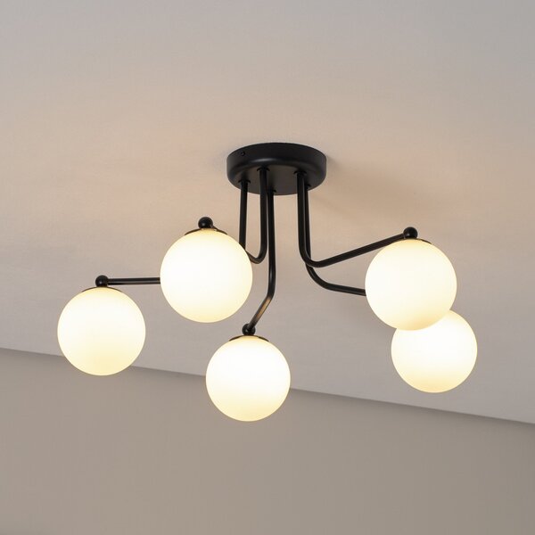 SOLLUX LIGHTING Plafonieră Astral, negru, lungime 64 cm, oțel/glass, reglabil, Negru, Camera de zi / sufragerie, Sticlă, Modern