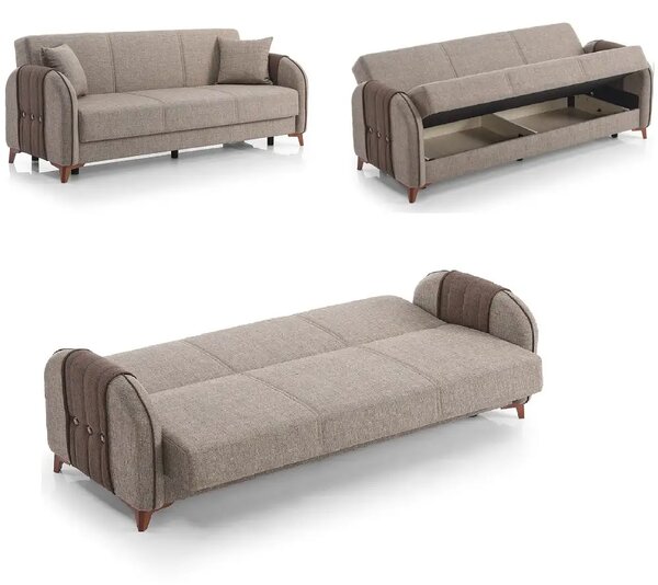 Canapea extensibila cu spatiu de depozitare 220x87x93 cm – stofa maro – Elegance