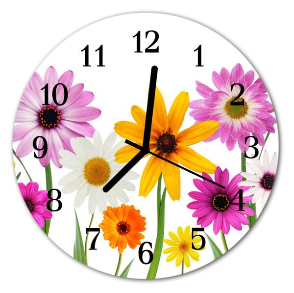 Ceas de perete din sticla rotund Flori Natura multi-colorat