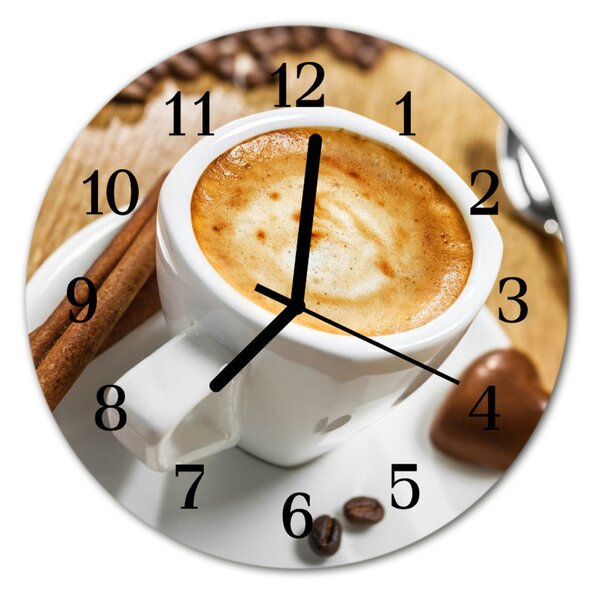 Ceas de perete din sticla rotund Cafea Alimente și băuturi Brown