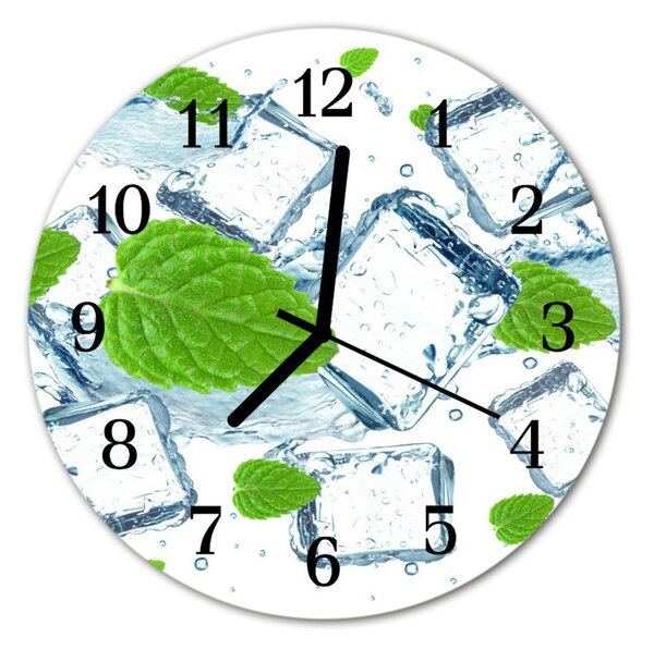 Ceas de perete din sticla rotund Ice Cream Mint Ice alb