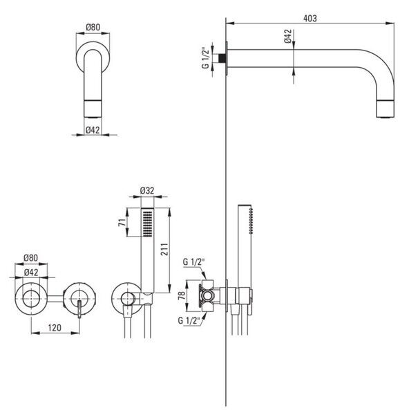 SILIA – Set de duș cu montare îngropată, pălărie de duș fixă, bronz periat (NQS_C0XK)