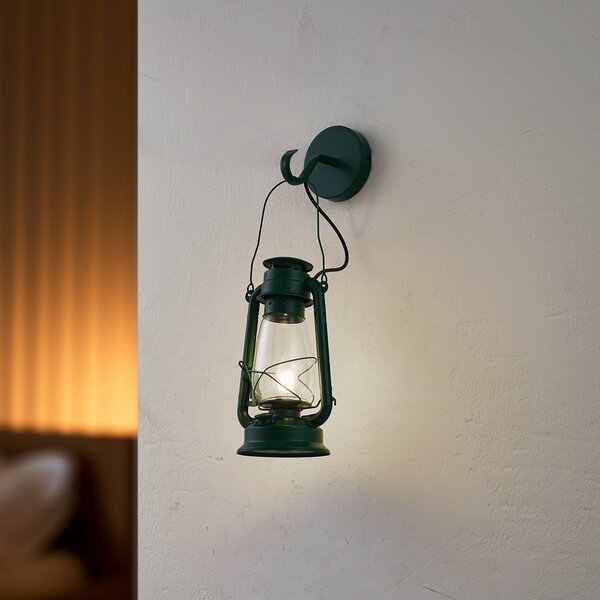 Lindby Aplică de perete Raisa, verde, metal, lanternă, E14, reglabil, Verde, Camera de zi / sufragerie, Metal, Design industrial