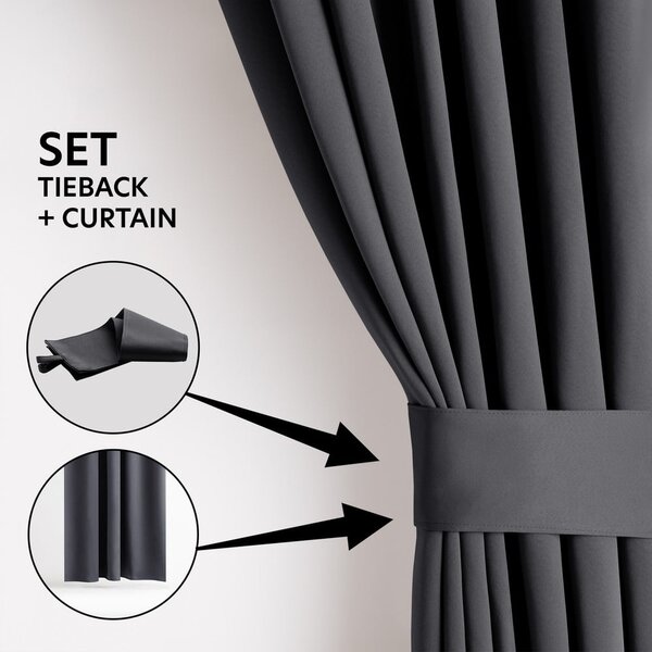 Draperie gri închis dimout (semi-opacă) 140x175 cm Kierra – Restilo