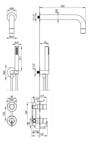 SILIA – Set de duș cu montare îngropată, pălărie de duș fixă, finisaj Bronz periat (NQS_C9XK)