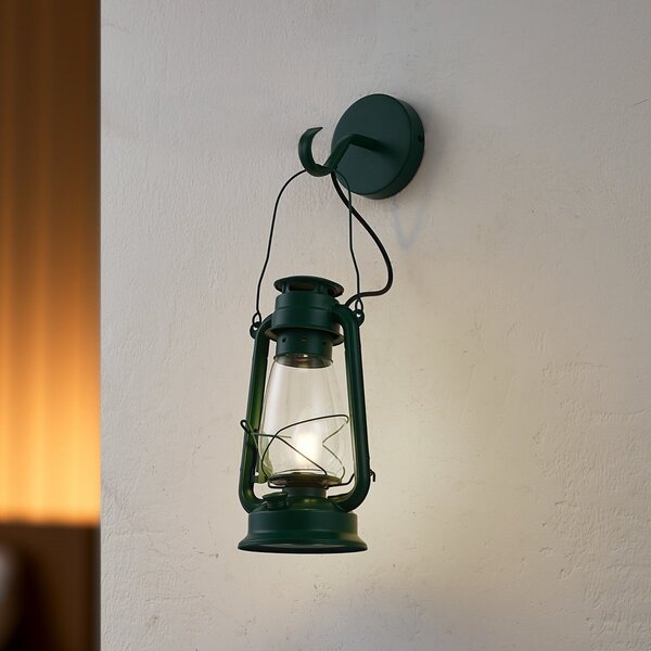 Lindby Aplică de perete Raisa, verde, metal, lanternă, E14, reglabil, Verde, Camera de zi / sufragerie, Metal, Design industrial