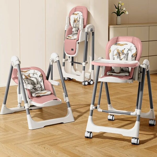 Scaun de masa bebelusi multifunctional 2 in 1 Kidizi Swingy roz, transformabil in leagan bebe