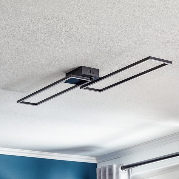 Briloner Plafonieră Frame LED, telecomandă, negru, reglabil, Negru, Camera de zi / sufragerie, Metal, Modern