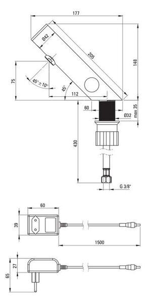 SENSE – BQR_P29V Baterie Chiuvetă Fără Contact cu Reglare a Temperaturii (230/6V)