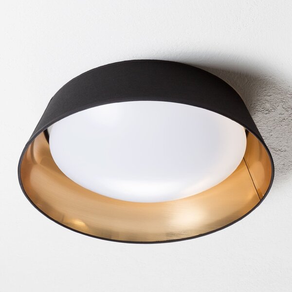 Reality Leuchten Plafonieră rotundă LED Ponts pe negru-auriu, Negru, Camera de zi / sufragerie, Țesătură / Textil, Modern