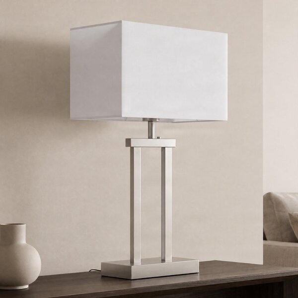 Lindby lampă de masă Sigurd, alb, țesătură, înălțime 54cm, E27, reglabil, Metalic, Camera de zi / sufragerie, Țesătură / Textil, Modern