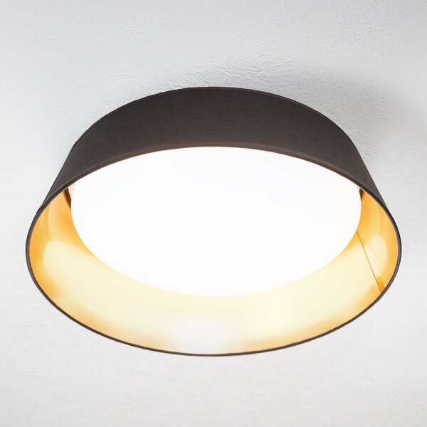 Reality Leuchten Plafonieră rotundă LED Ponts pe negru-auriu, Negru, Camera de zi / sufragerie, Țesătură / Textil, Modern