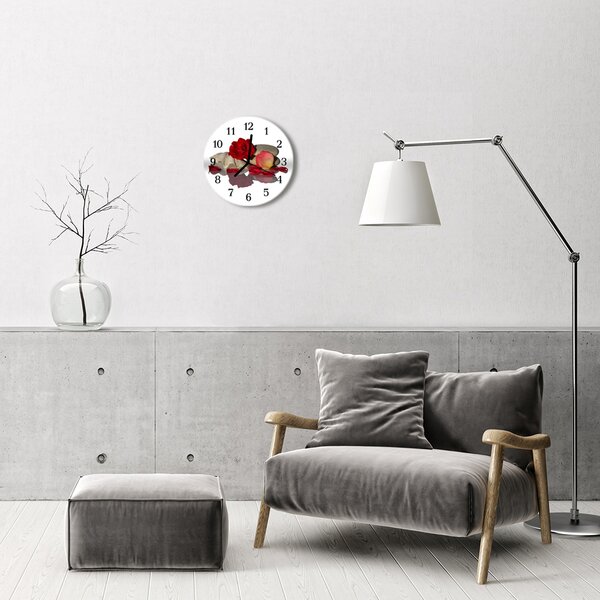 Ceas de perete din sticla rotund Rose Shell Natura Alb